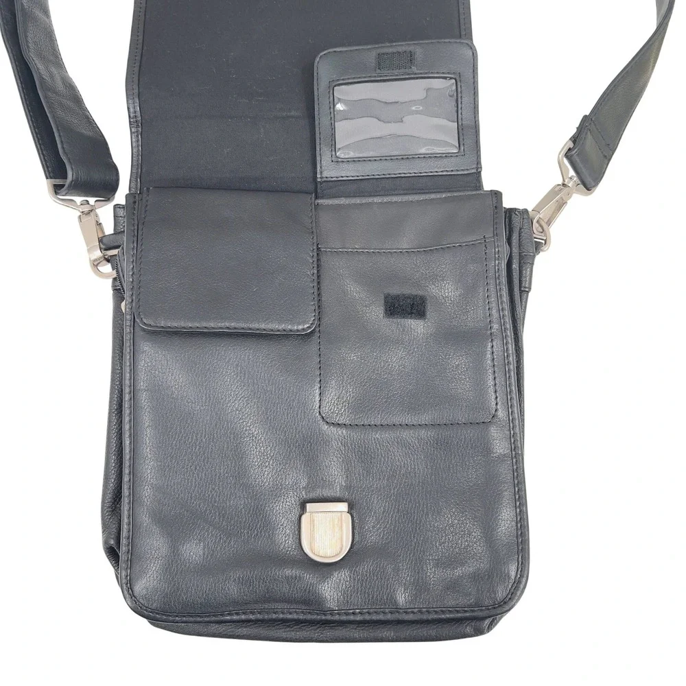Paradox Mens Black Leather Bag Messenger Crossbody Organizer Excellent Condition